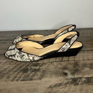 Talbots Leather Faux Snakeskin Wedge Slingbacks with Open Toe